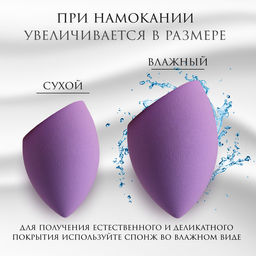 Цена за 2 шт. Скошенный спонж для макияжа «Капля», 6×4 см, увеличивается при намокании, в футляре, фиолетовый