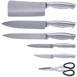 Набор ножей "SHEF" 7предметов (5ножей+ножницы+подставка), молочный