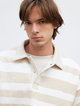 Polo Yaka ?izgili Erkek Sweatshirt