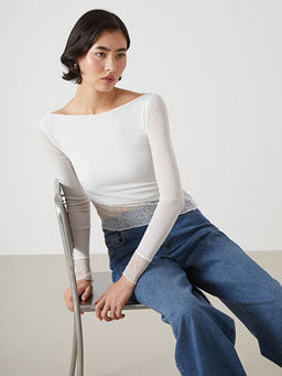 Kay?k Yaka Dantel Detayl? Kad?n Bluz