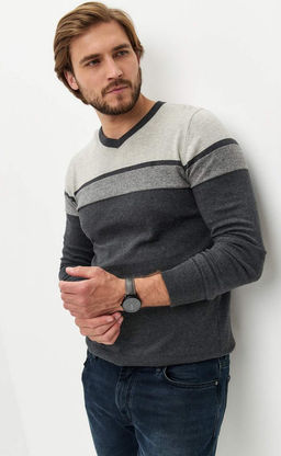 Пуловер мужской с V-образным вырезом F021-15-1723 d.grey - Fine joyce фото 9