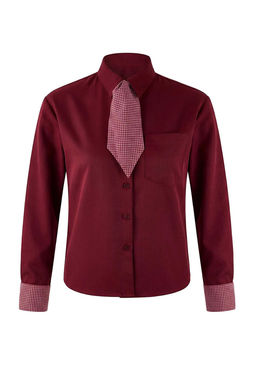 Bordo Ekoseli Fular Detayl? Gabardin Gomlek TWOSS26GO00014