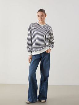 Bisiklet Yaka ?izgili Kad?n Sweatshirt Tunik