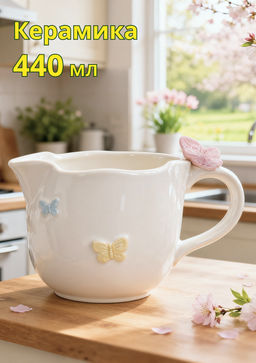 Кружка, 440 мл, керамика, молочная, Бабочки, Butterfly