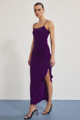 Trendyolmilla Siyah Ask?l? Vucuda Oturan F?rf?rl? Y?rtmacl? Esnek Maxi Orme Elbise TWOSS25EL00782  фото 5