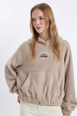 Coool Loose Fit Y?lbas? Temal? Kapusonlu Kanguru Cepli Polar Sweatshirt