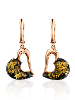 Нарядные серьги Санрайз из позолоченного серебра с зелёным янтарём