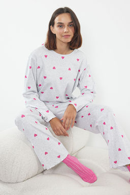 Trendyolmilla Bordo Kalpli Slogan Bask?l? Lastikli Orme Pijama Tak?m? THMAW25PT00045  фото 2