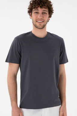 Erkek Regular Fit Bisiklet Yaka Antrasit Basic Ti__rt