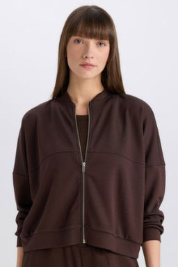 Relax Fit Hakim Yaka Basic Duz Fermuarl? Sweatshirt