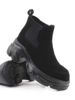 01-H23B-40B BLACK Ботинки демисезонные женские (натуральная замша, байка)