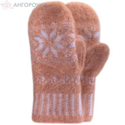 Белые теплые шерстяные варежки с узором лось - 300.11 - Ангорочка фото 2