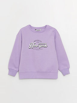 Bisiklet Yaka Bask?l? Uzun Kollu K?z ?ocuk Sweatshirt