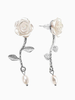 Серьги «Цветок розы», белые в серебре