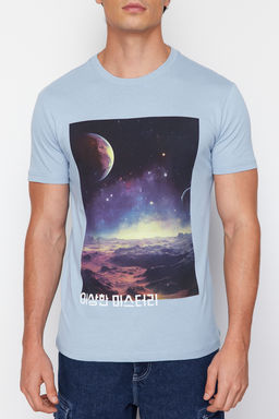 TRENDYOL MAN Mavi Galaksi Bask?l? Regular/Normal Kesim Tok Kumas T-shirt TMNSS24TS00204 - Trendyolmilla фото 5