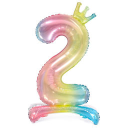 Шар фольгированный 32 Цифра 2 с короной, градиент, на подставке