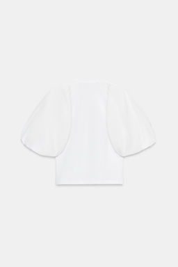 CAMISETA COMBINADA MANGA ABULLONADA / Blanco