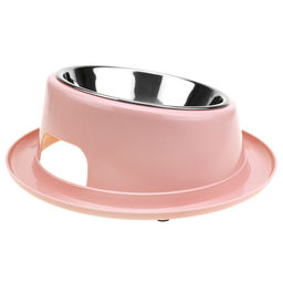 Миска для кормления животных из нержавеющей стали Шляпа 0,4л, д14см h3,4см, пластмассовая подставка д22х8-6см, скошенная, цвета микс (Китай) - Pet toys фото 2