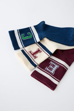 PACK TRES CALCETINES MEDIOS RAYAS VARSITY / Burdeos - Zara фото 2
