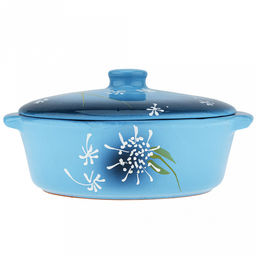 Лоток для запекания керамический "Десерт" 2л, д23,5см, h12,5см, "Расторопша", малый, с ручками, с крышкой (Россия)