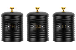 Набор 3 банок для сыпучих продуктов 1 л 10,5*10,5*16 см Tea, coffee, sugar с крышк.с сил.упл.,черн - Elan gallery фото 4