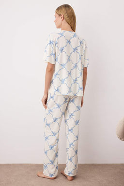 Mavi-Cok Renkli Bask?l? Shally Dokuma Pijama Tak?m? THMAW26PT00109 - Trendyolmilla фото 4