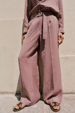 FLOWING WIDE-LEG TROUSERS WITH BELT - Zara фото 9