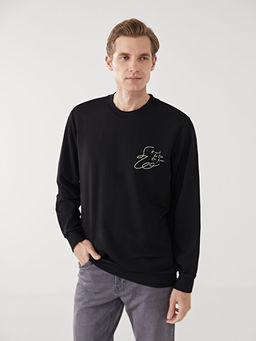 Bisiklet Yaka Uzun Kollu Nak??l? Erkek Sweatshirt