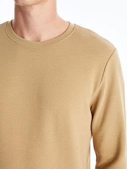 Bisiklet Yaka Uzun Kollu Erkek Dokulu Sweatshirt