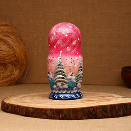 Матрёшка дерево «Зима», розовая, 5 кукольная, люкс