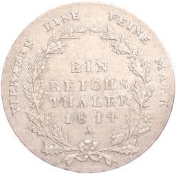 Монета 1 рейхсталер 1814 года A Пруссия