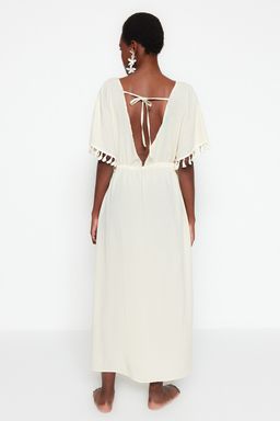 TRENDYOLMILLA Bej Maxi Dokuma Puskullu Plaj Elbisesi TBESS22EL0842  фото 6