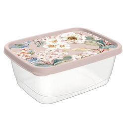 Контейнер для продуктов пластмассовый 0,5л, 13,8х10,6х5,6см, прямоугольный, бежевый, с декором (Россия)