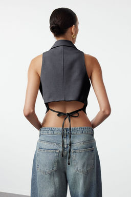 TRENDYOLMILLA Vizon Fitted Dugme Detayl? Crop Dokuma Yelek TWOAW25YE00069  фото 4