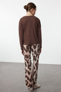 Trendyolmilla Siyah Leopar Desenli Orme Pijama Tak?m? THMAW25PT00100  фото 12