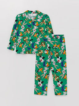 Polo Yaka Looney Tunes Bask?l? Erkek Bebek Pijama Tak?m?