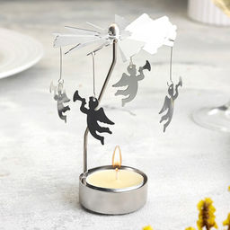 Подсвечник на 1 свечу «Карусель вращающаяся с ангелами», серебряная, металл