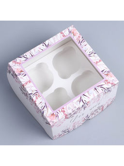 Цена за 5 шт. Коробка подарочная для 4 капкейков «Венок», 16×16×10 см, с окном