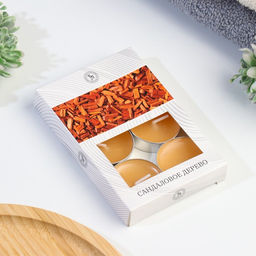 Цена за 3 шт. Набор чайных свечей ароматизированных Сандаловое дерево в подарочной коробке, 6 шт - Богатство Аромата фото 4