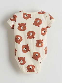 Bask?l? Pamuklu Erkek Bebek ??t??tl? Bodysuit