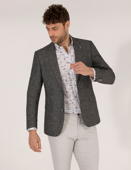 Antrasit Ekstra Slim Fit Keten Kar___ml_ Blazer Ceket