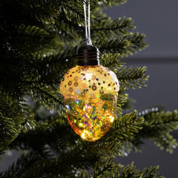 Ёлочный шар Жёлудь жёлтый, 12х7 см, 4 LED, от батареек, свечение тёплое белое - Luazon lighting фото 6