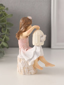 Фигурка полистоун «Девочка с клеткой и птицей, на камне», 9×6.5×12.5 см