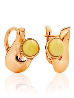 Позолоченные серьги Маверикс с янтарём ярко-медового цвета