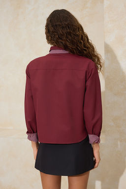 Bordo Ekoseli Fular Detayl? Gabardin Gomlek TWOSS26GO00014 - Trendyolmilla фото 8