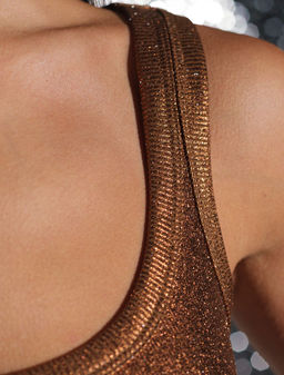 Топ в рубчик с широкими лямками с матовым покрытием металлик из хлопка с эластаном - Vilatte фото 3