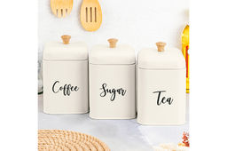 Набор 3 банок для сыпучих продуктов 1,5 л 11,2*11,2*19 см Tea, coffee, sugar с крышками, молочный