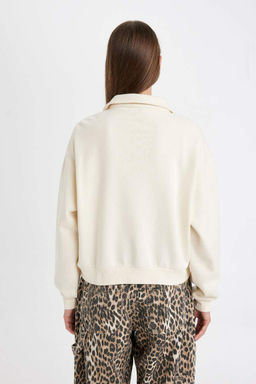 Толстая толстая толстовка с высоким воротником и высоким воротником обычного кроя с принтом и полумолнией - Defacto фото 5