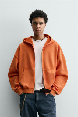 SUDADERA WAFFLE LAVADA CAPUCHA / Naranja - Zara фото 2