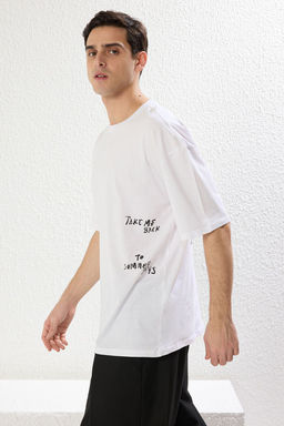 TRENDYOL MAN Lacivert 0versize/Genis Kesim Yaz? Bask?l? %100 Pamuk T-Shirt TMNSS25TS00064 - Trendyolmilla фото 2
